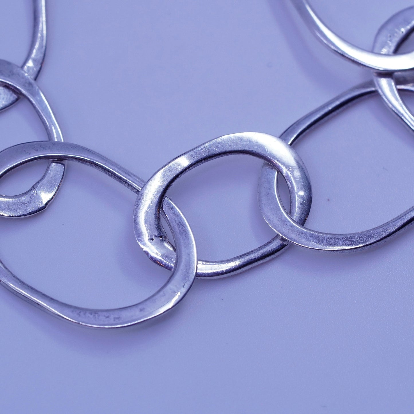7”, Vintage Sterling 925 silver handmade bracelet, huge oval charm chain
