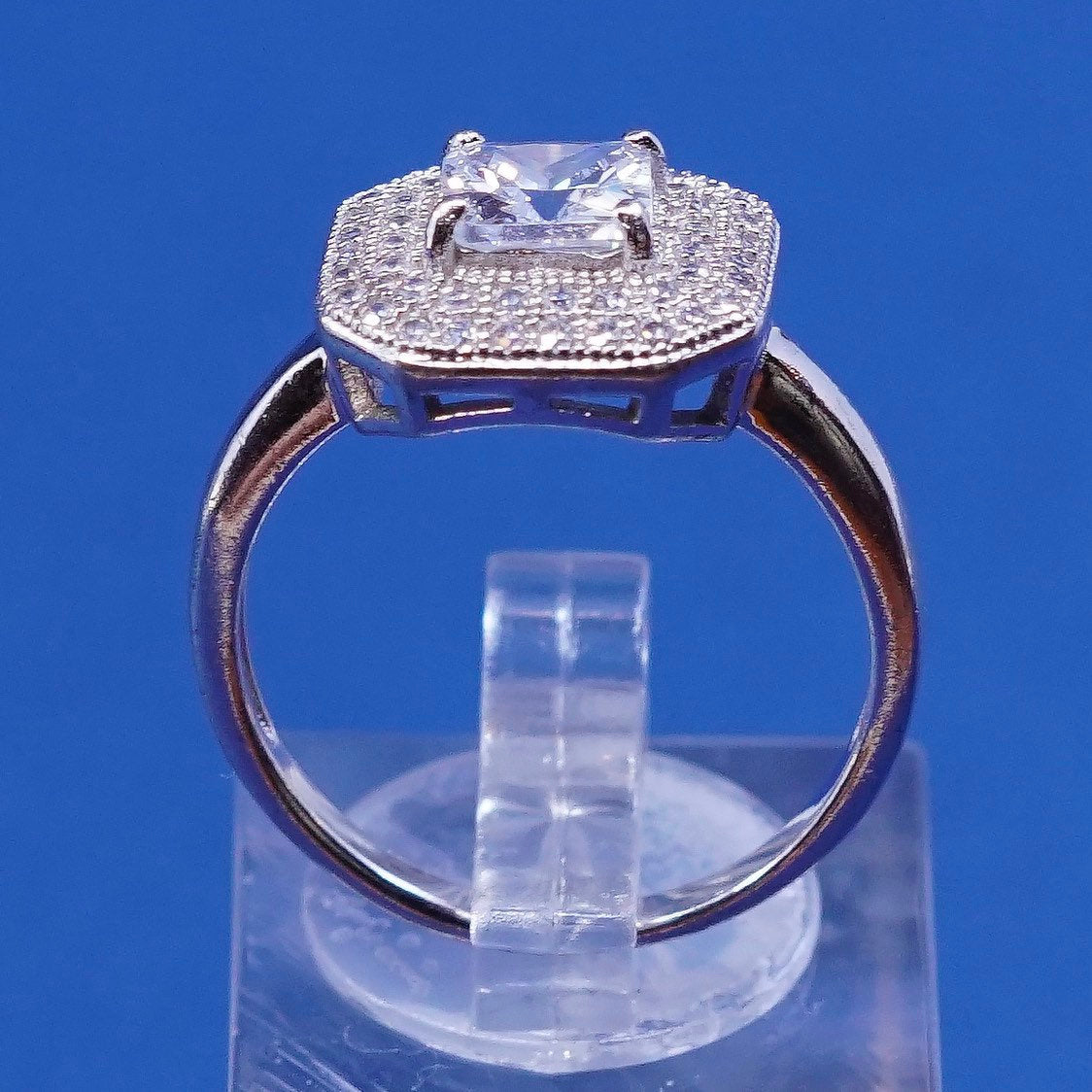 Size 8.25, vtg Sterling silver engagement ring, 925 band w/clear cz
