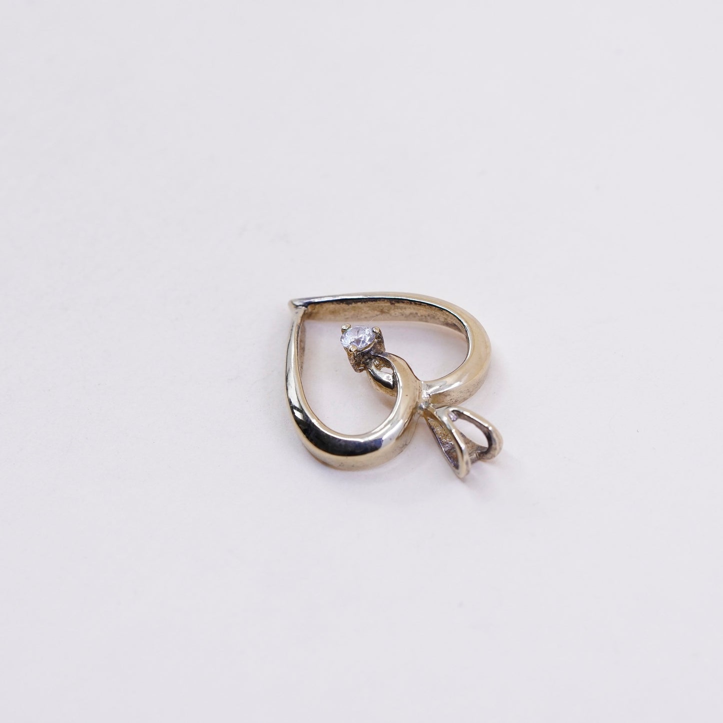 vintage vermeil Gold over Sterling silver pendant, 925 heart pendant with cz