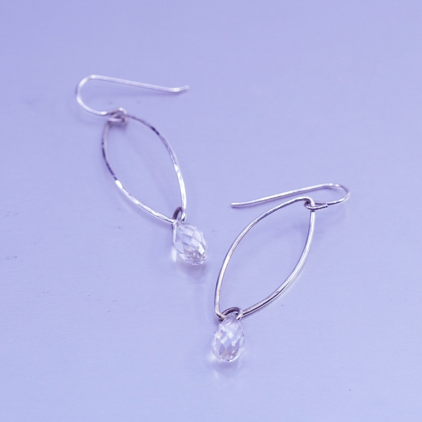 Vintage designer Sterling 925 silver handmade oval earrings teardrop crystal