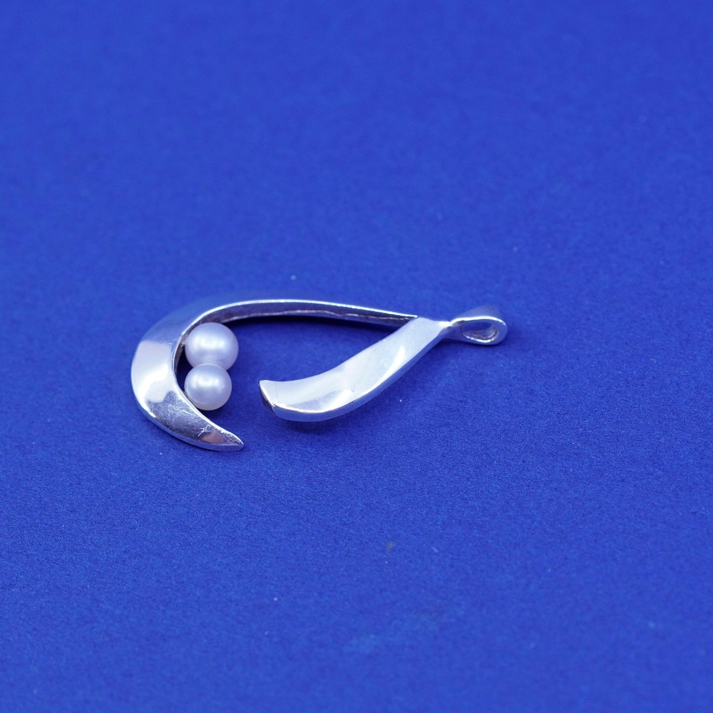 Vintage Sterling silver handmade pendant, 925 teardrop with pearl charm