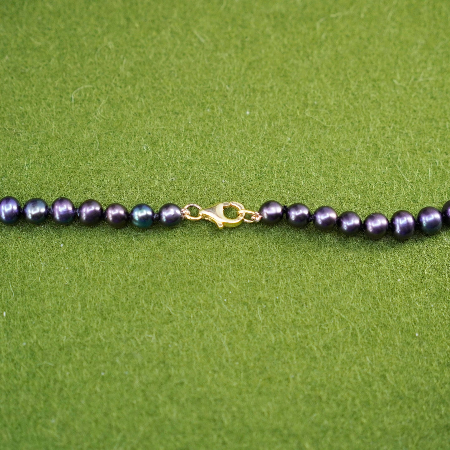 18”,vintage handmade pearl necklace, linen thread with 6mm black pearl