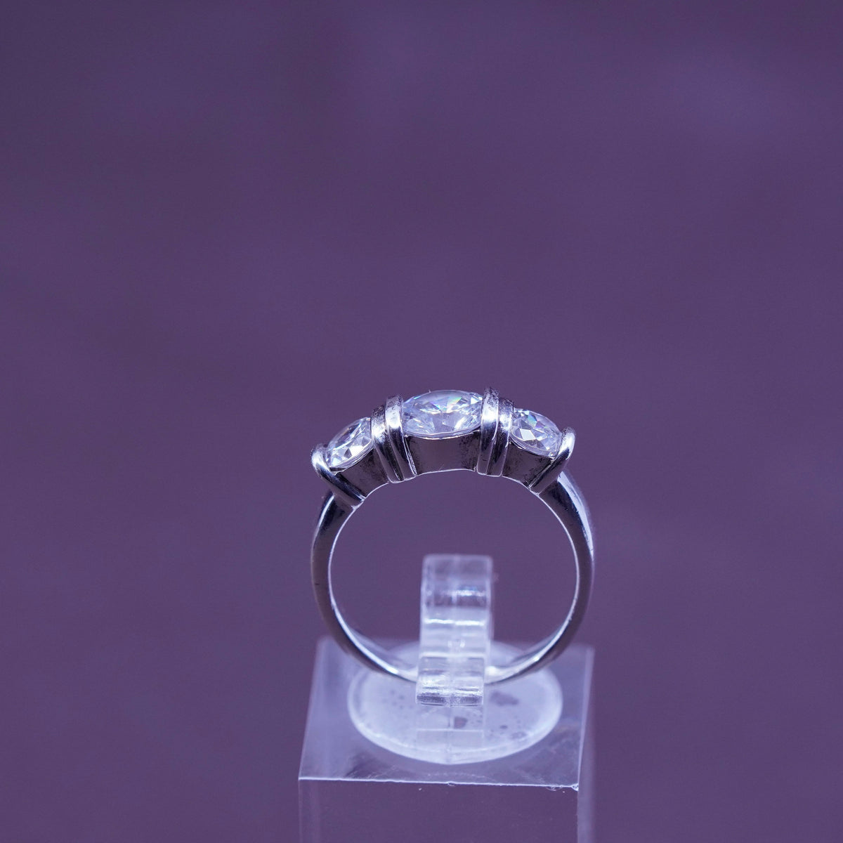 Size 7, vintage Sterling silver handmade ring, 925 stackable band with cz