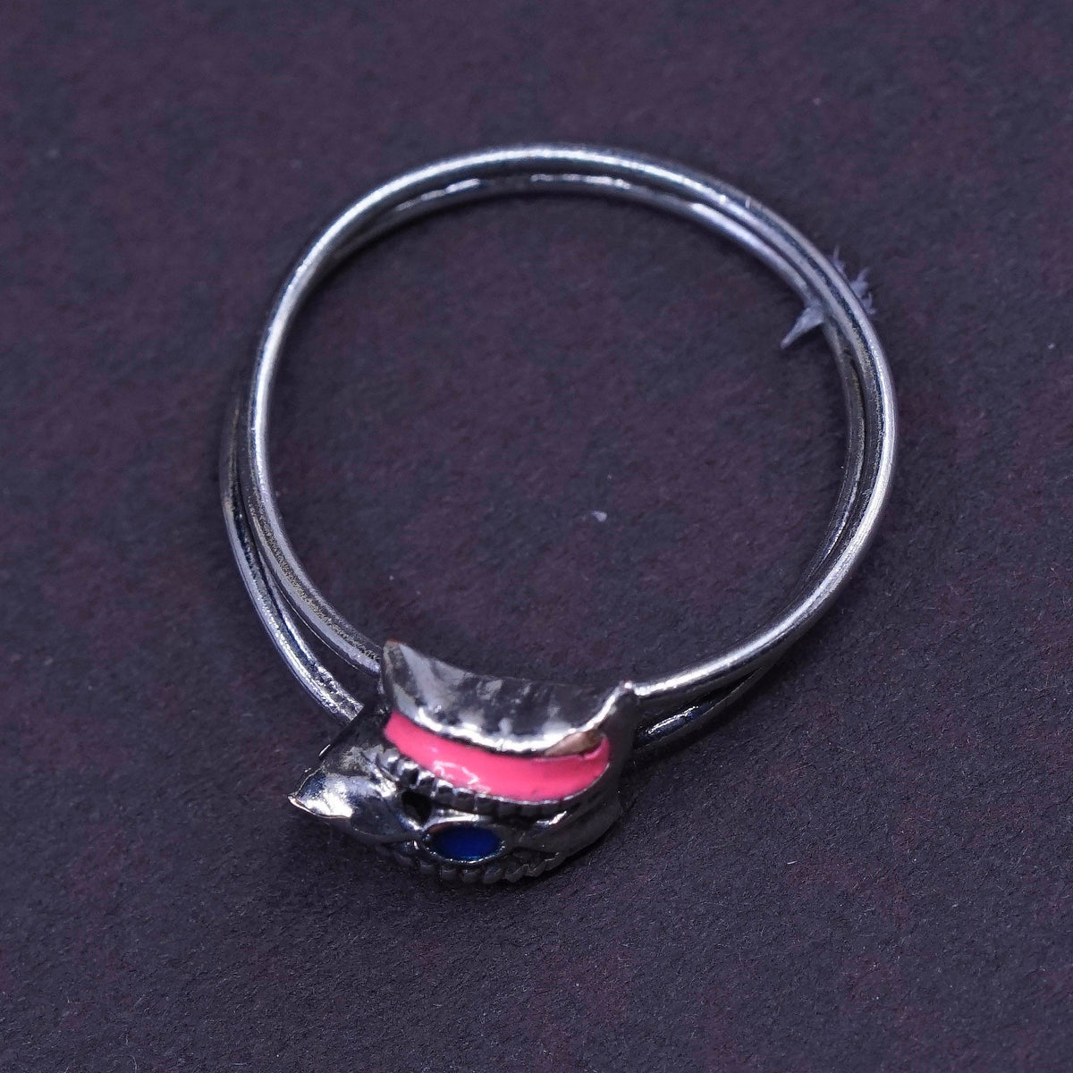 Size 5, vintage Sterling 925 silver pink enamel handmade ring, silver tested