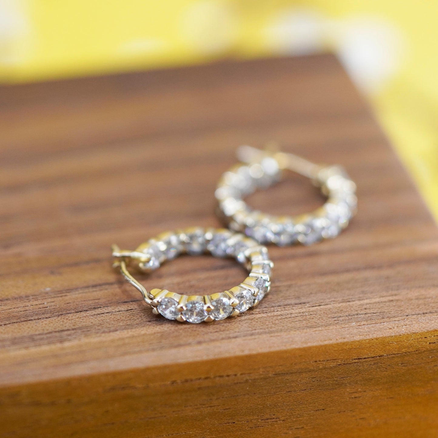 0.5”, vintage vermeil gold over Sterling silver earrings, 925 huggie hoops cz