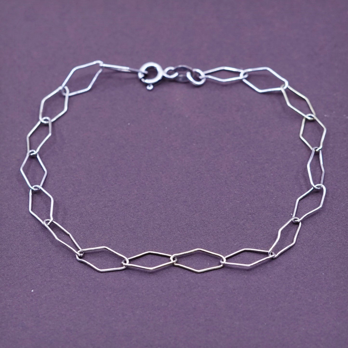 7.75”, vintage Sterling silver handmade bracelet, italy 925 Marquise link chain