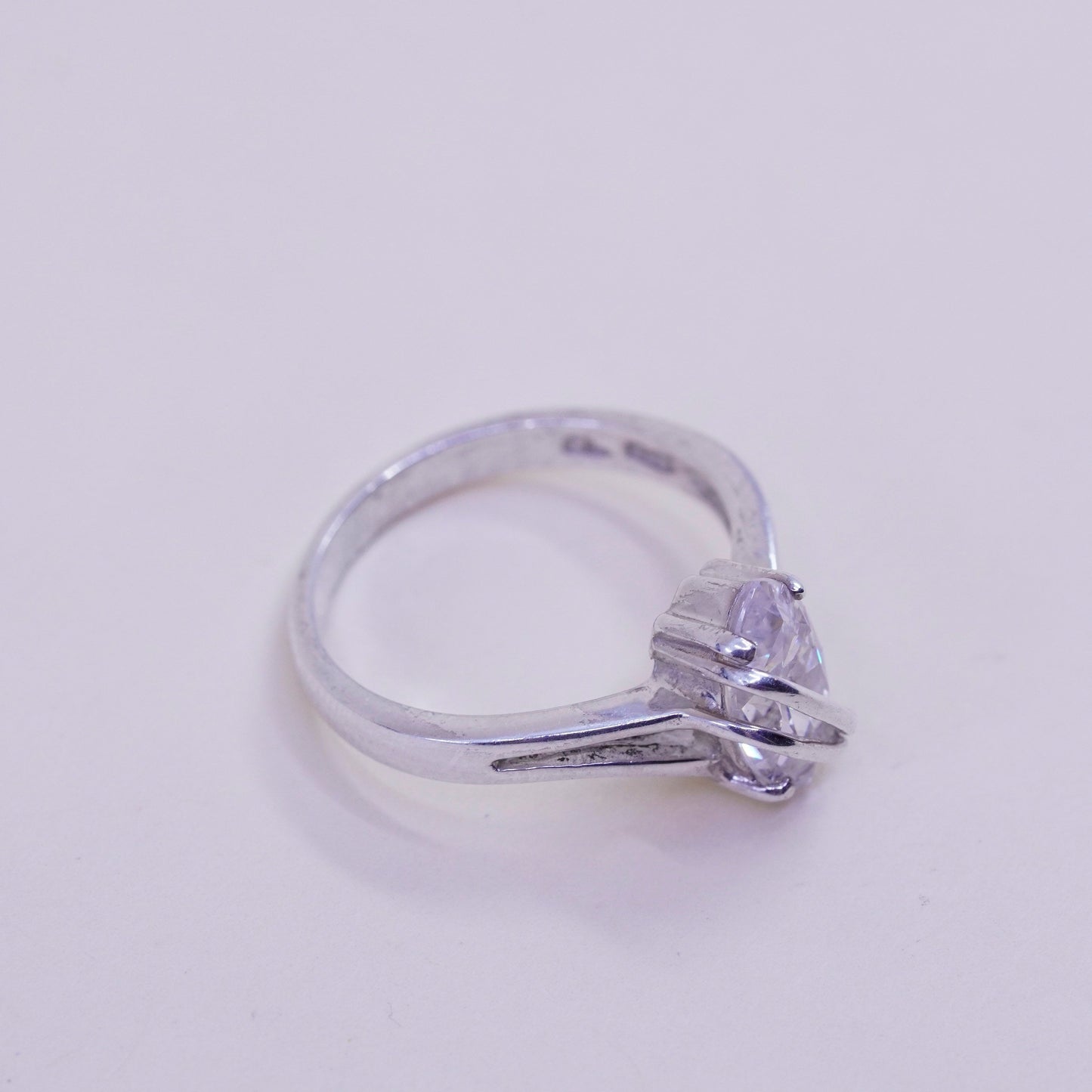Size 8.25, vintage Sterling 925 silver Statement ring w/ marquise Cz