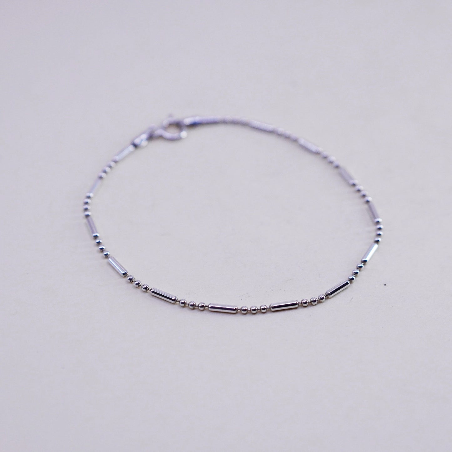 7”, 1mm, Vintage sterling silver bracelet, 925 beads with bar chain