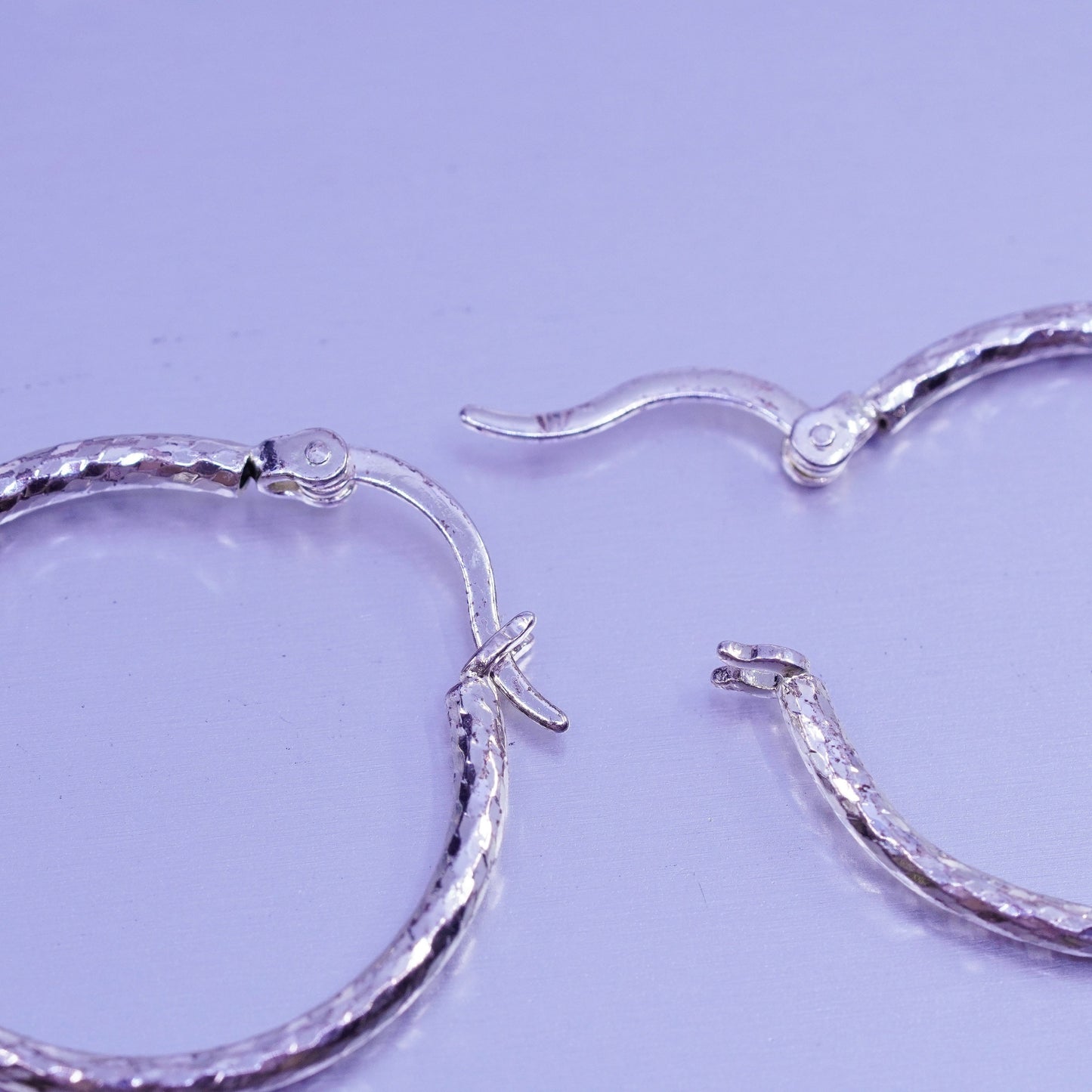 1”, vintage Sterling silver handmade earrings, textured 925 hoops