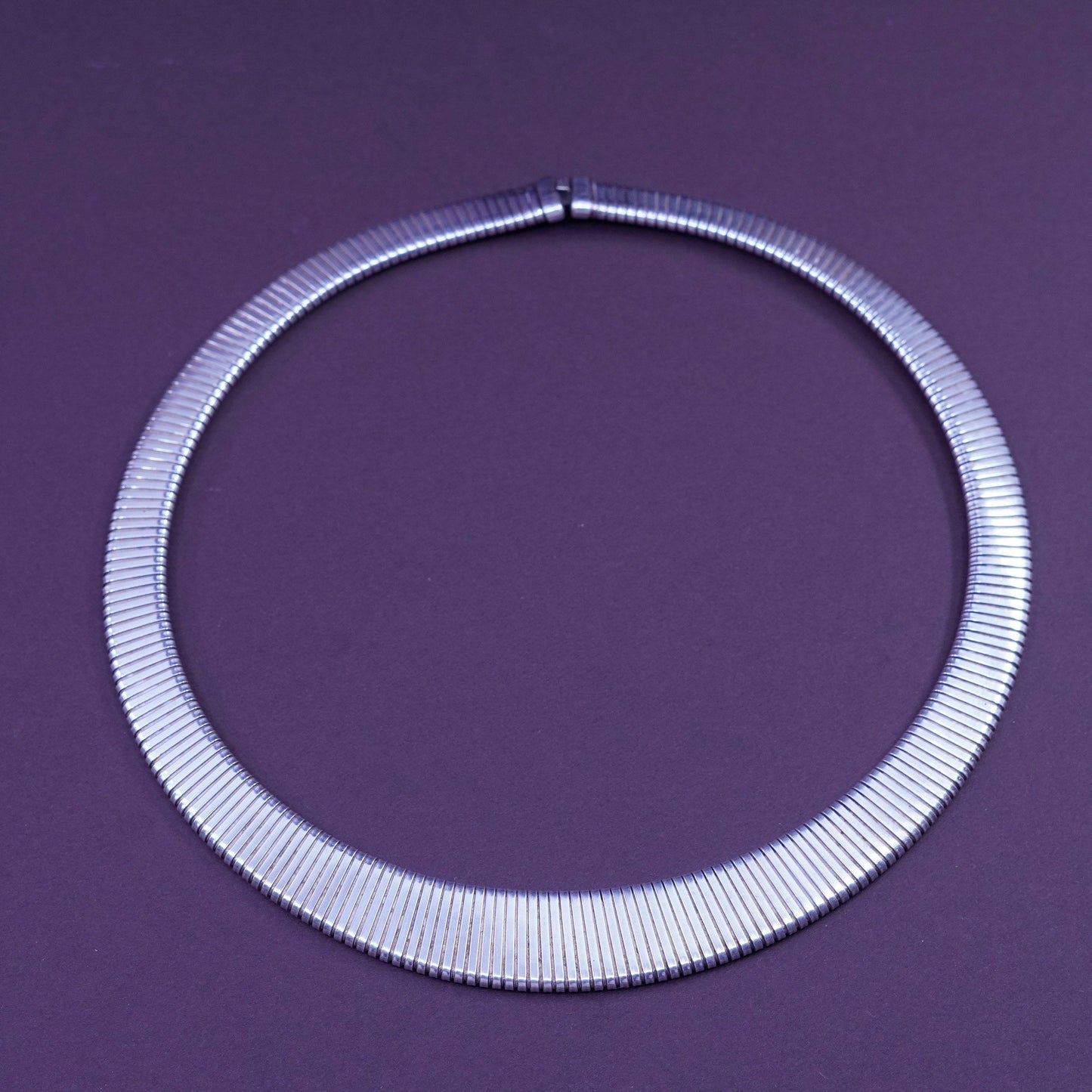 16”, milor textured Sterling silver graduated omega chain, Italy 925 necklace