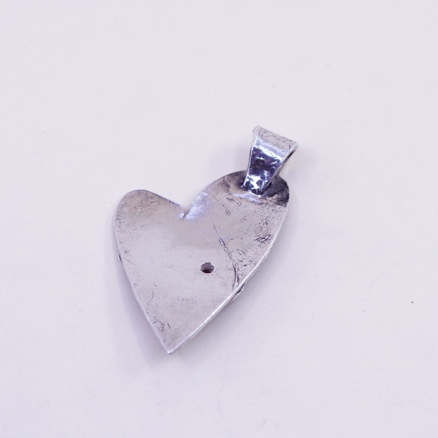 Vintage sterling silver 925 cross handmade textured heart pendant with ruby