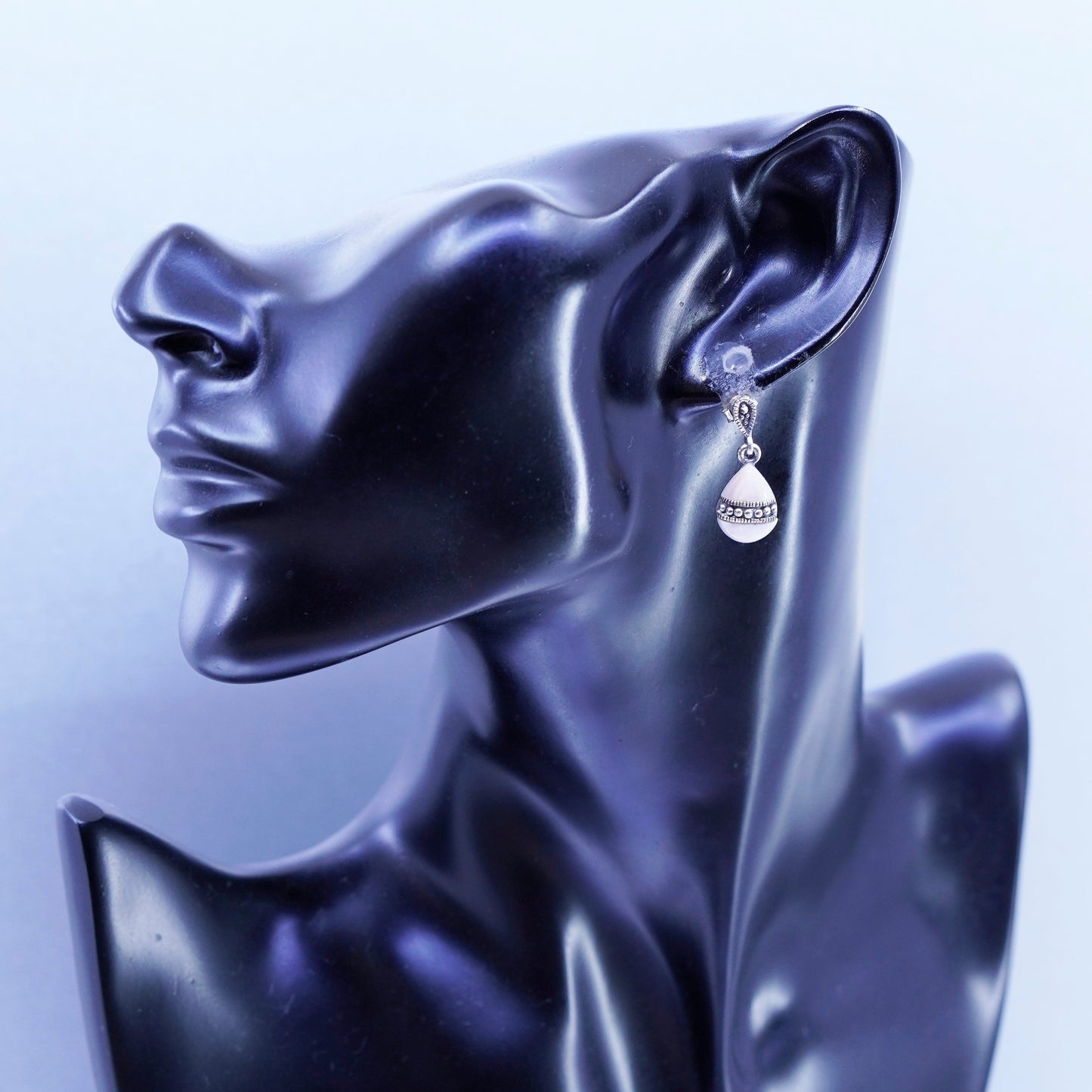 Vintage Sterling 925 silver handmade earrings with teardrop mother of pearl