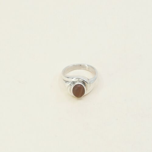 Sz 6, Vintage Handmade Sterling Silver Ring W/ Golden Tiger Eye, Stamped 925