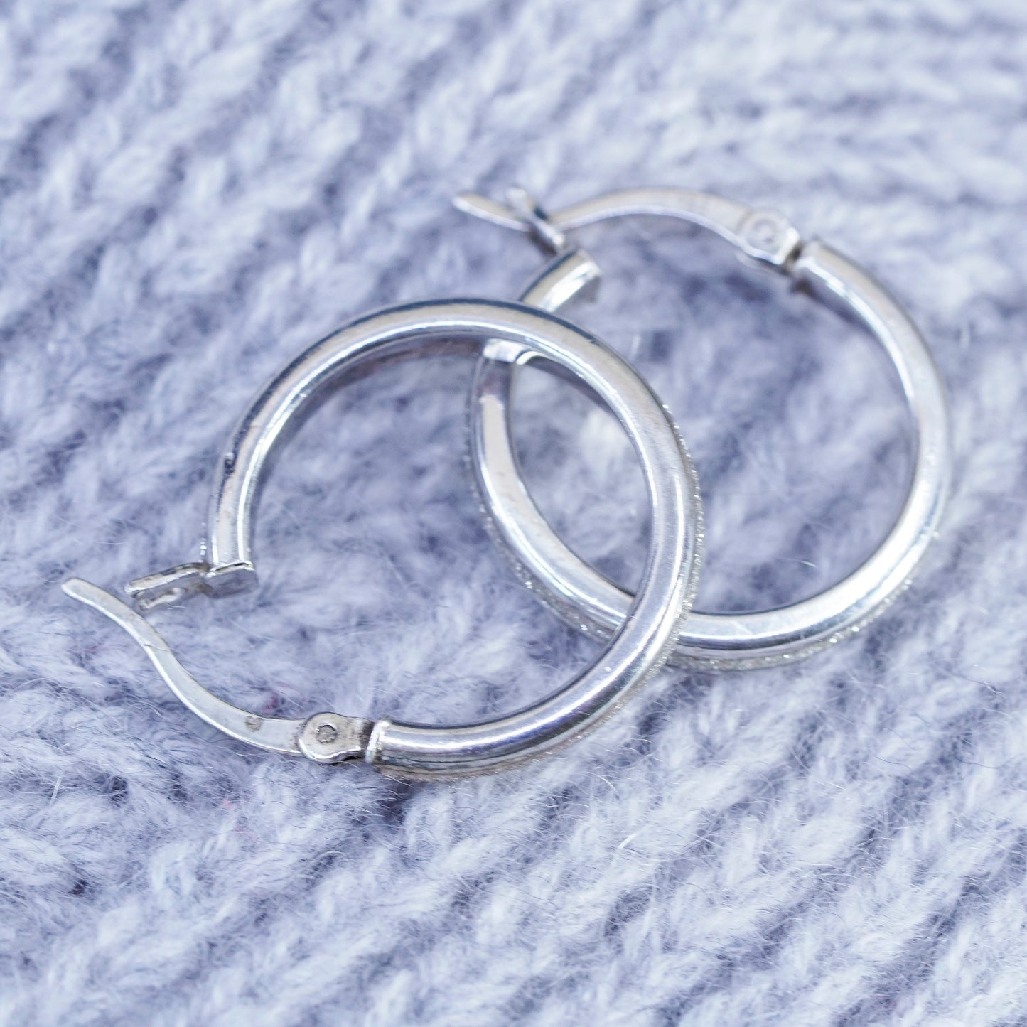 0.75”, vintage Sterling 925 silver handmade hoop glittering earrings, huggie