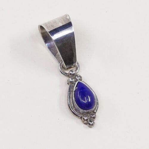 Vtg Southwestern Sterling Silver Pendant W/ Teardrop Lapis Lazuli, Stamped 925 T
