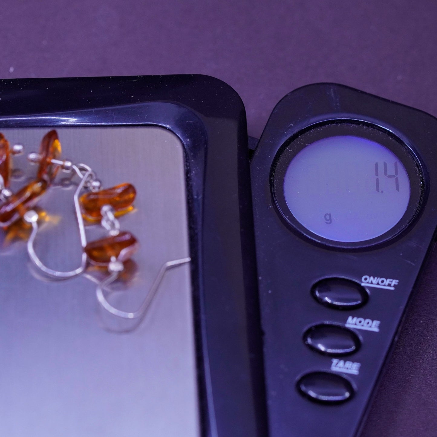 Vintage Sterling 925 silver handmade earrings with Amber nugget
