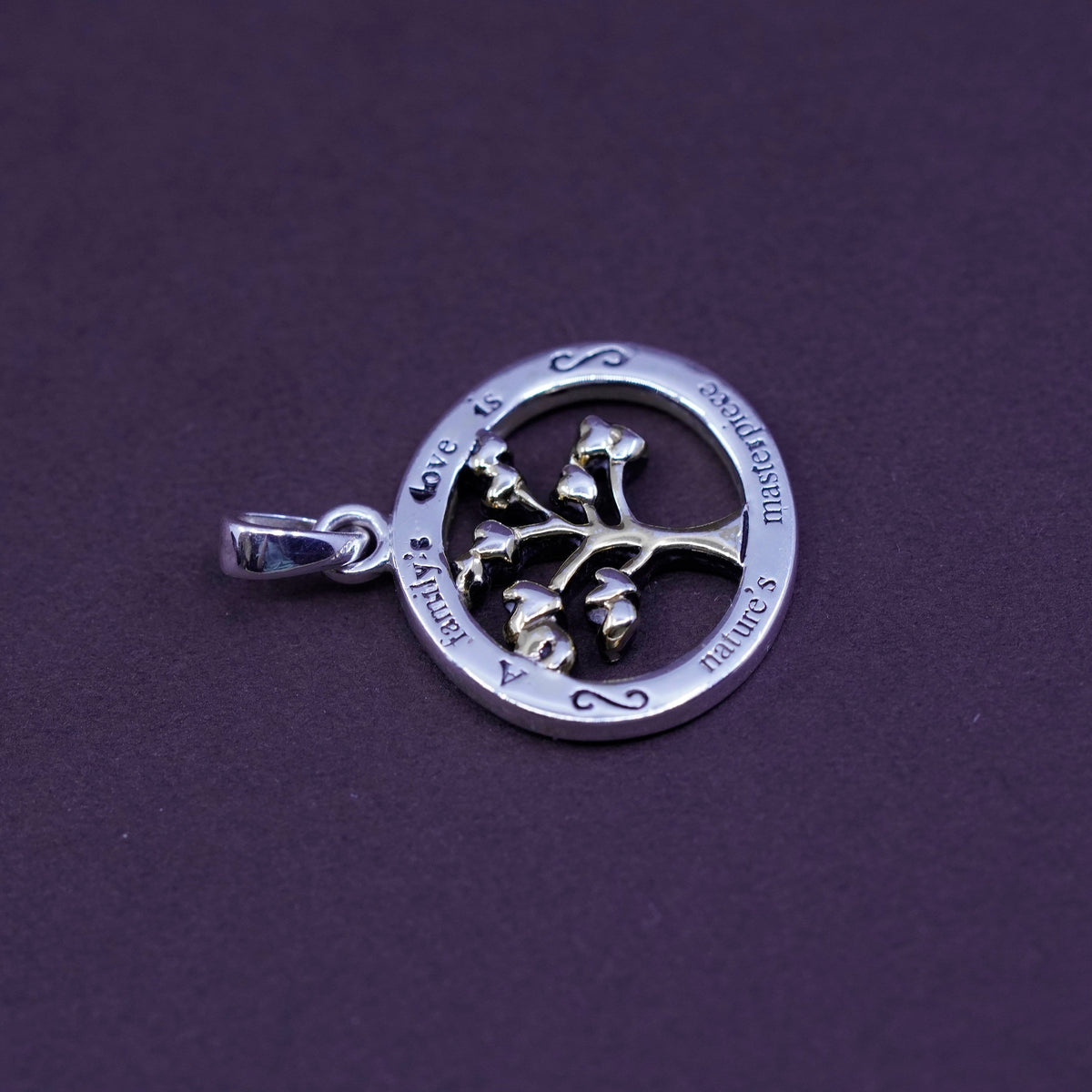 two tone Sterling silver handmade pendant, 925 tree pendant “a family’s love