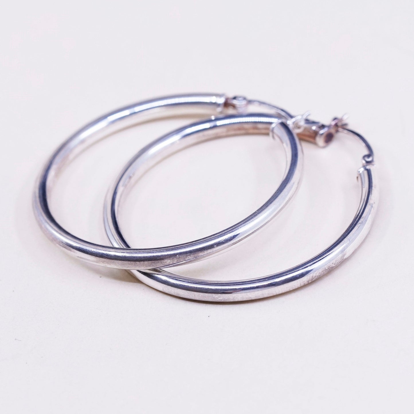 1.5” vtg sterling silver loop earrings, fashion minimalist primitive hoops