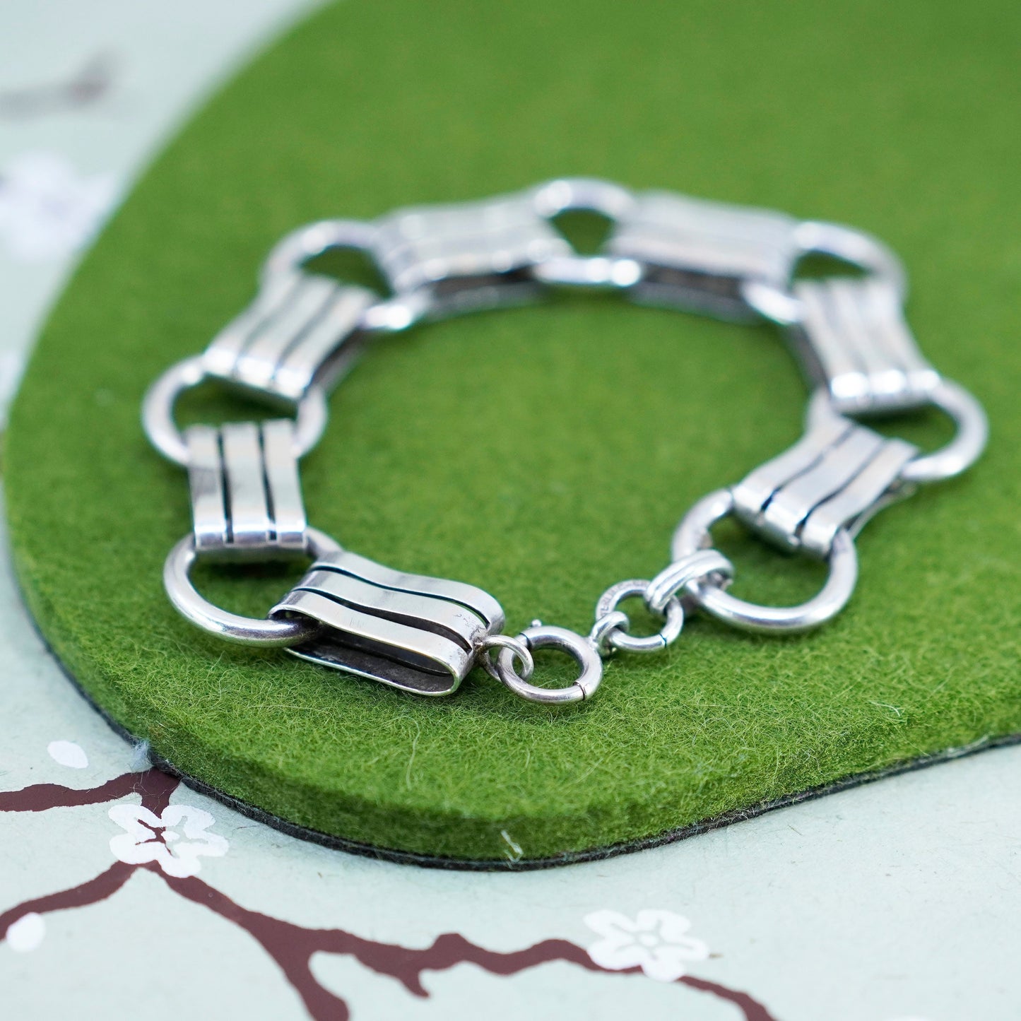 7”, 17mm, Vintage sterling 925 silver bold mens chain bracelet