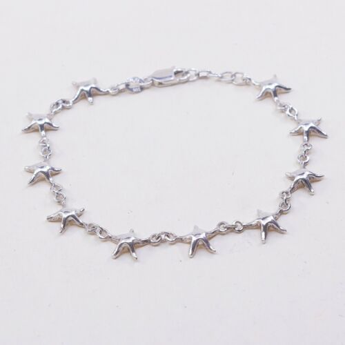 7”, Vintage Italy Sterling Silver Handmade Bracelet, 925 Starfish Link Chain