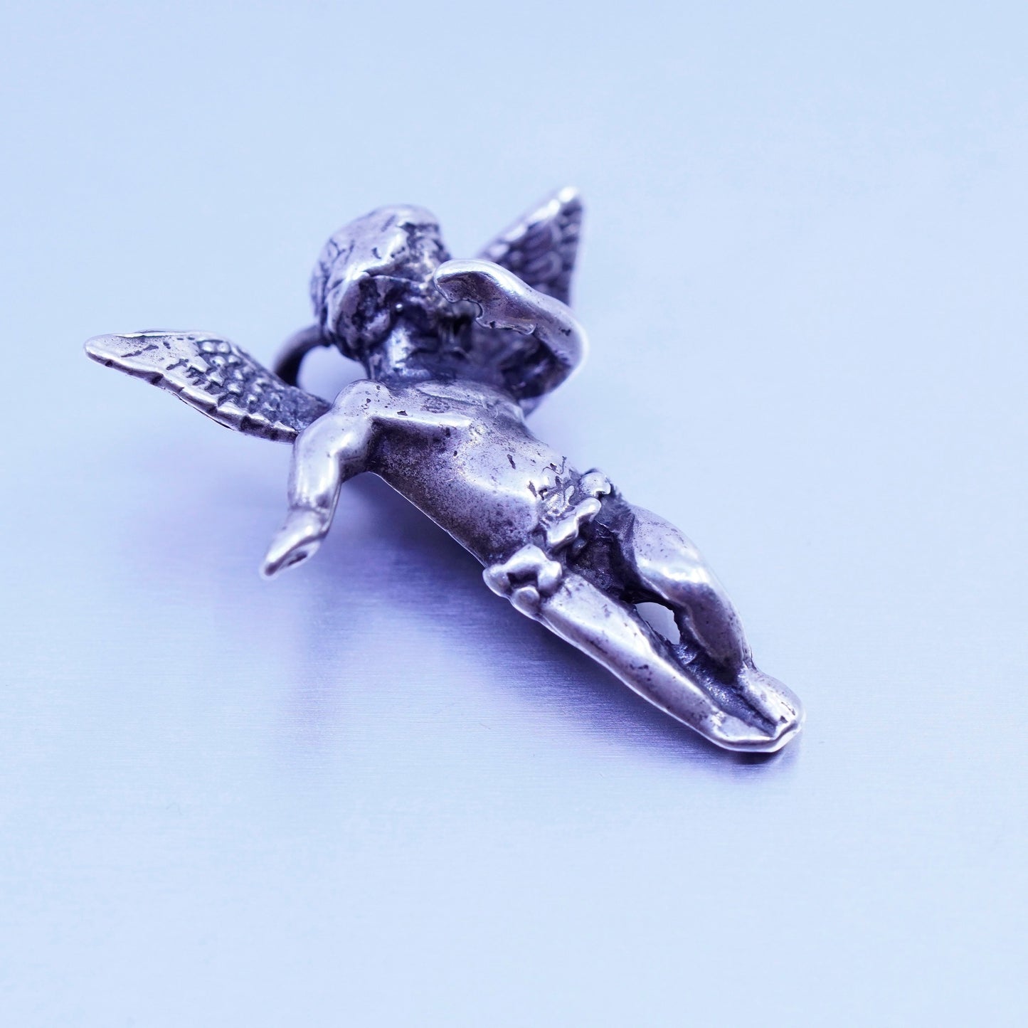 Antique Sterling silver handmade charm, 925 Angel pendant