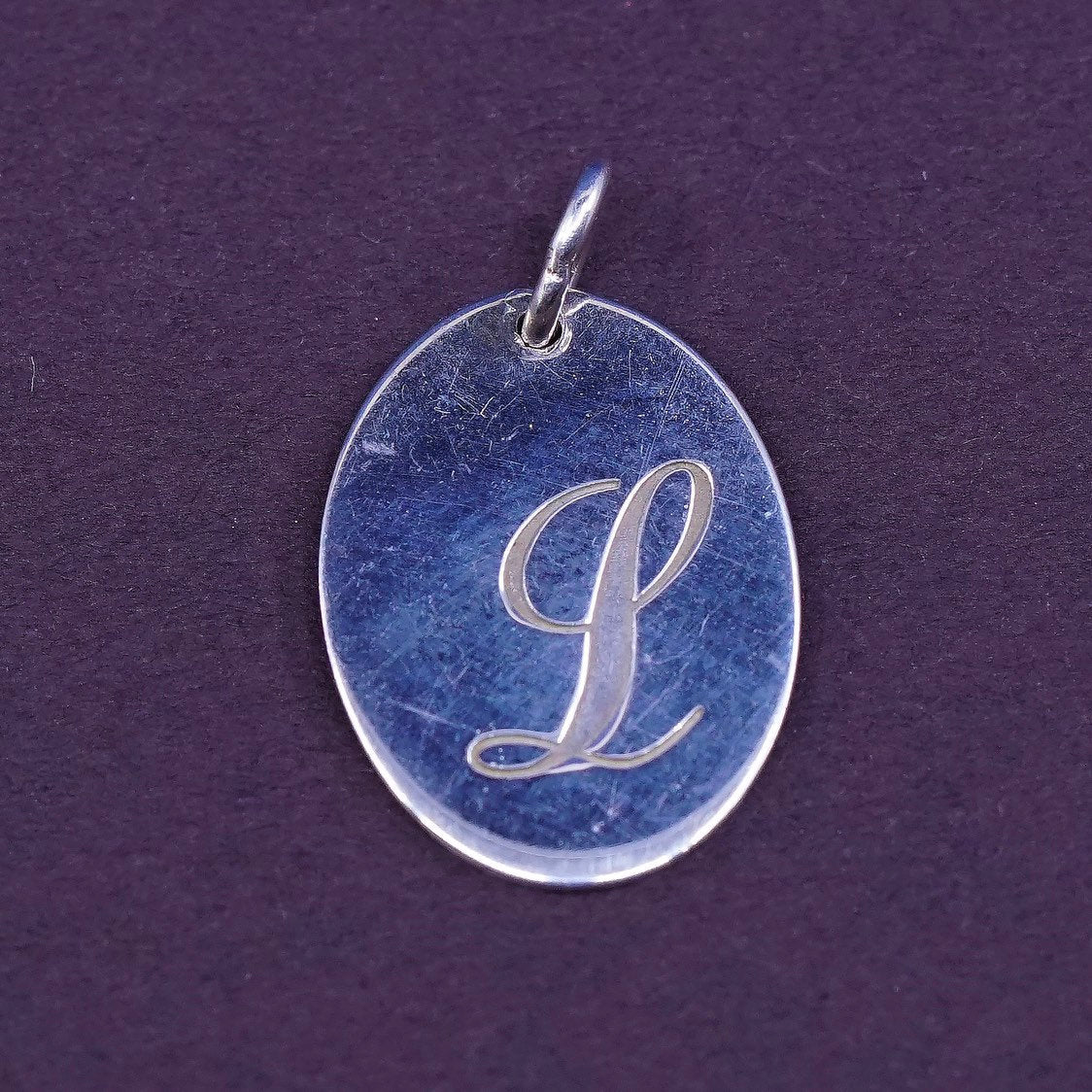vtg MWS Sterling silver handmade initial "L" pendant, 925 tag charm