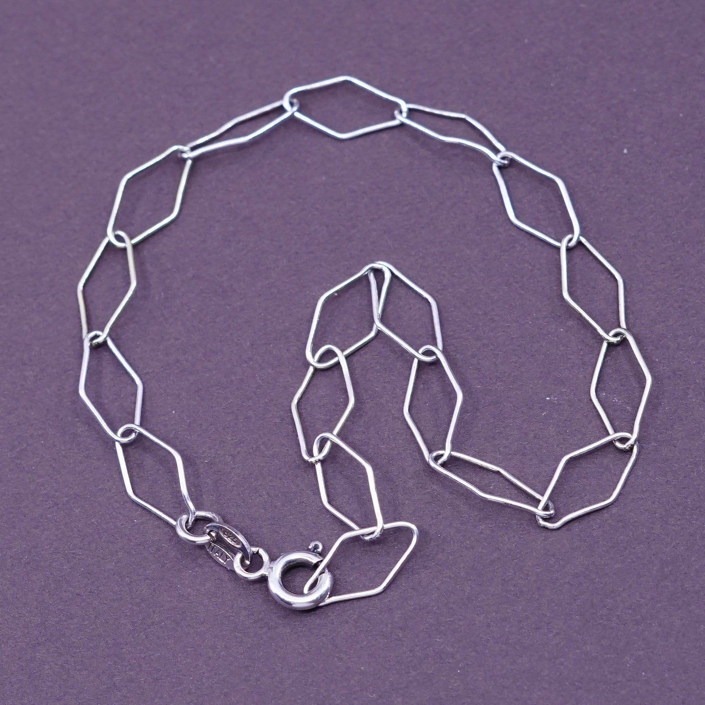 7.75”, vintage Sterling silver handmade bracelet, italy 925 Marquise link chain