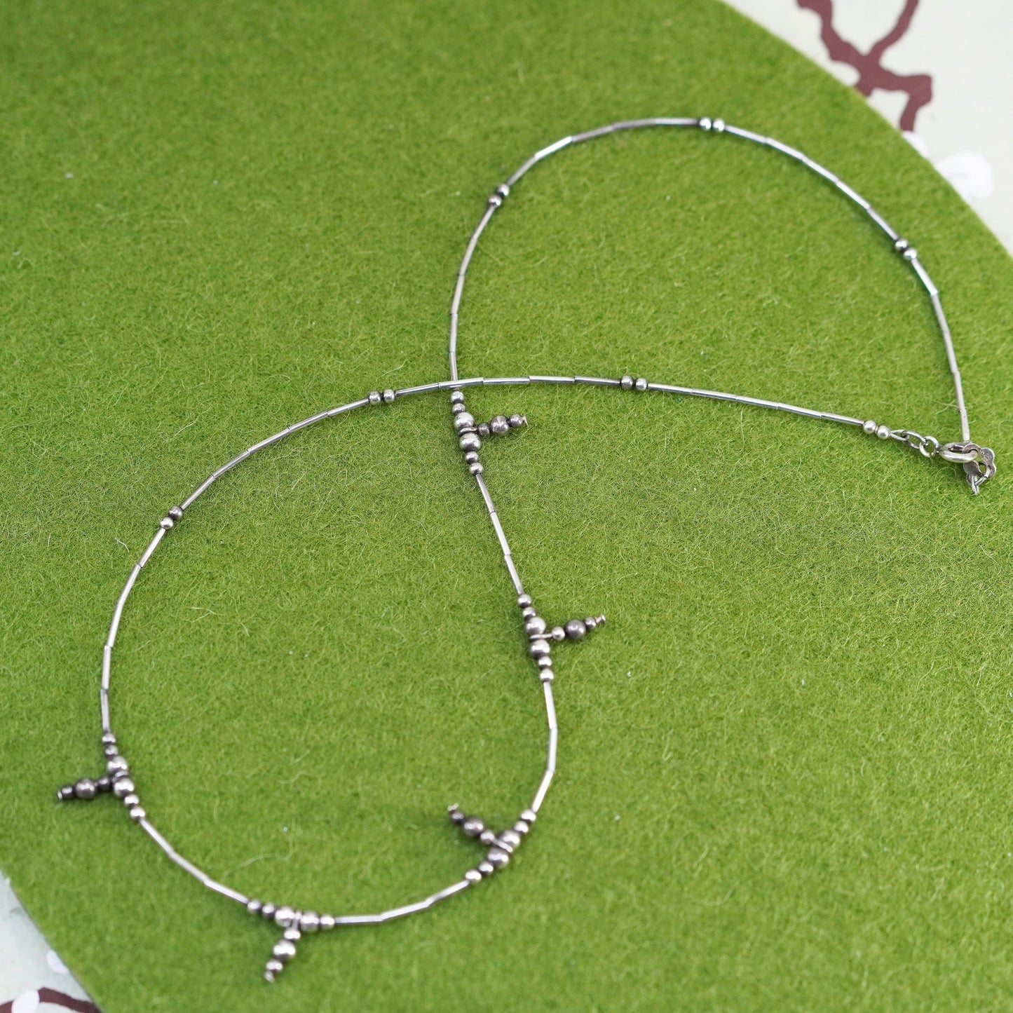 16”, vintage Sterling silver handmade necklace, 925 liquid chain with beads