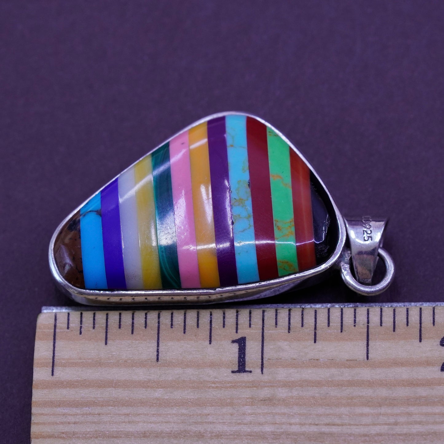 Vintage Mexico Sterling 925 silver handmade pendant turquoise malachite jasper