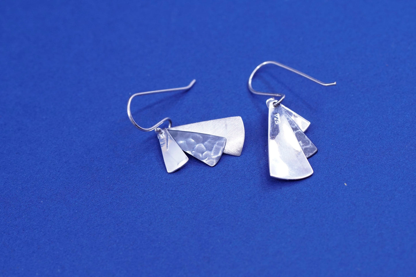 Vintage modern sterling silver handmade earrings, 925 multi disc two tone drops