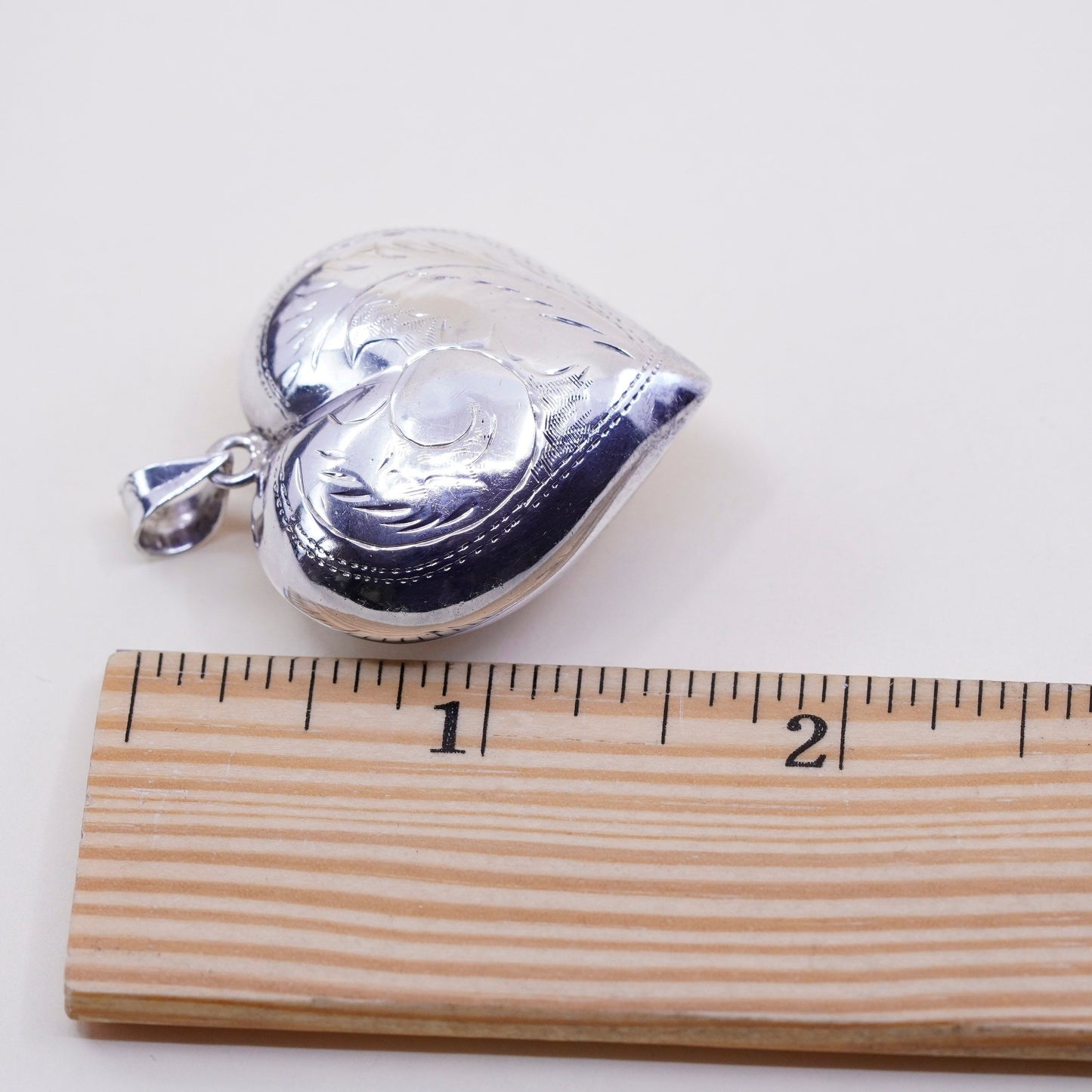 Vintage sterling silver handmade pendant, puffy textured 925 heart