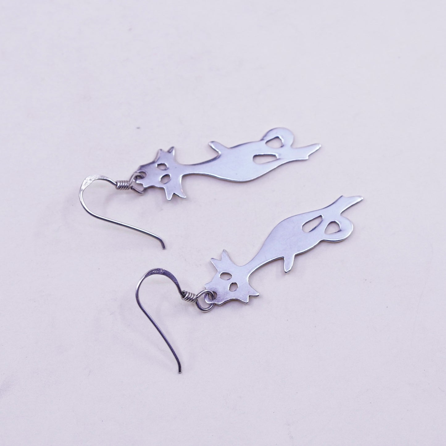 Vintage Sterling silver handmade earrings, Mexico 925 cat dangles