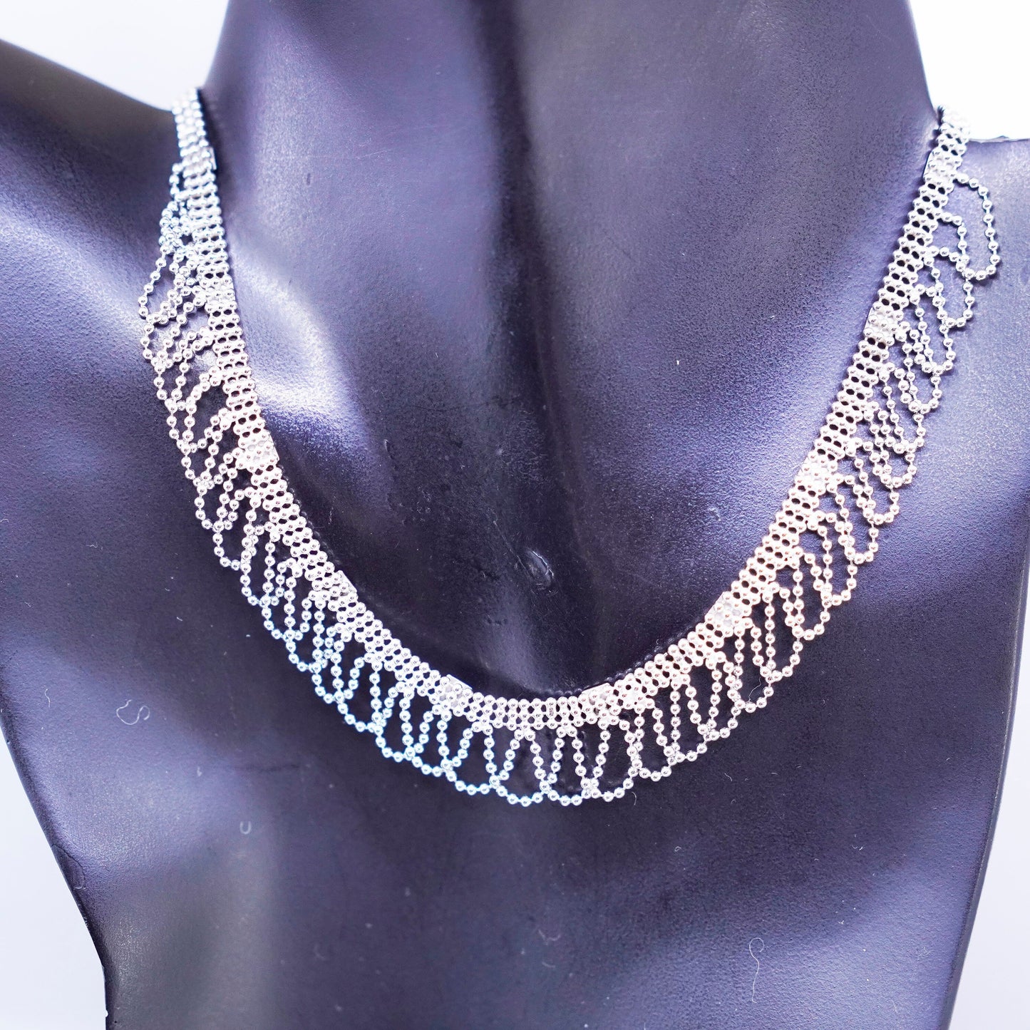 12+4”, vintage Sterling 925 silver multi strands choker collar necklace