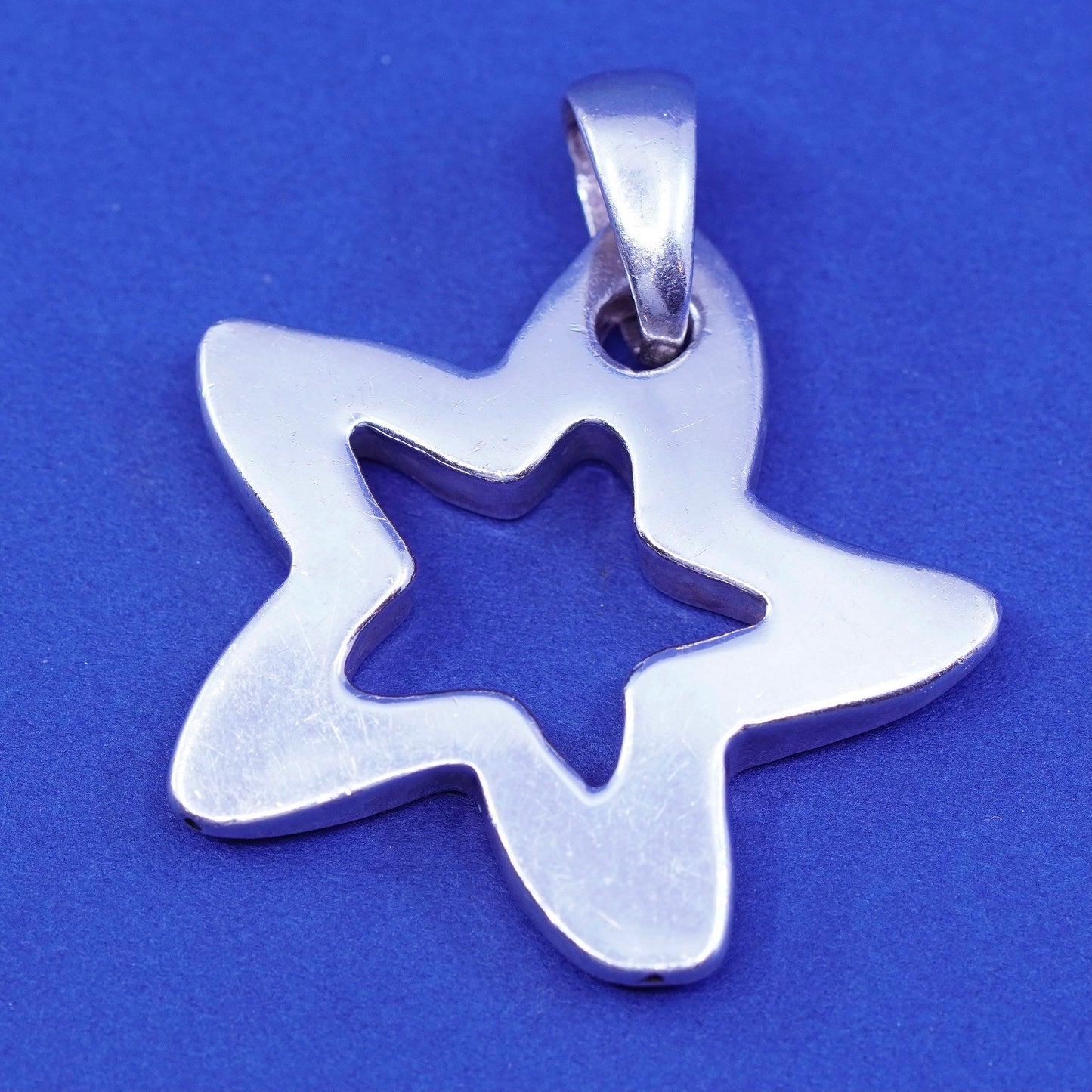 Vintage Sterling silver handmade pendant 925 star tag charm
