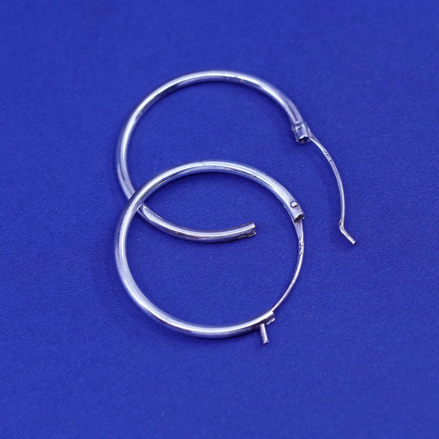 1.25”, vintage Sterling silver handmade hoop earrings, 925 huggie