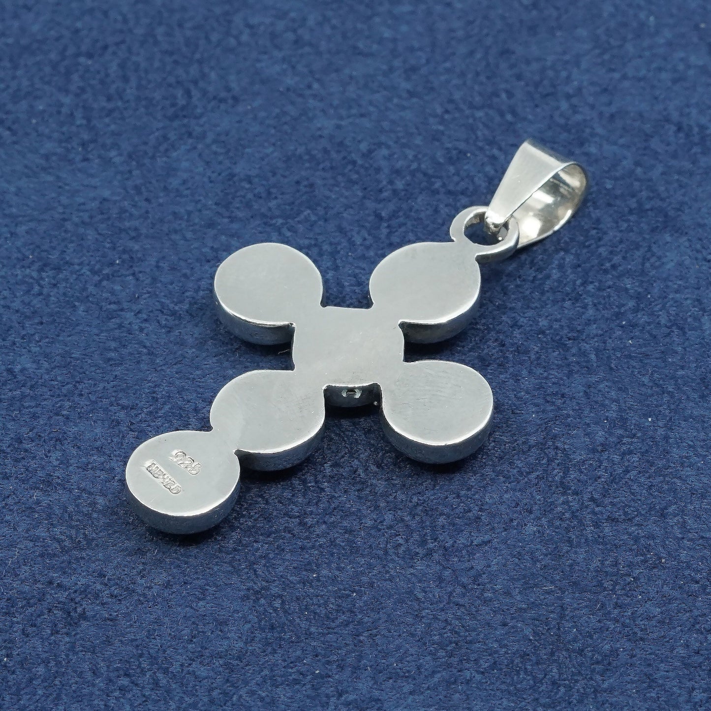 vtg Sterling silver handmade pendant, 925 beads cross, stamped 925 Mexico