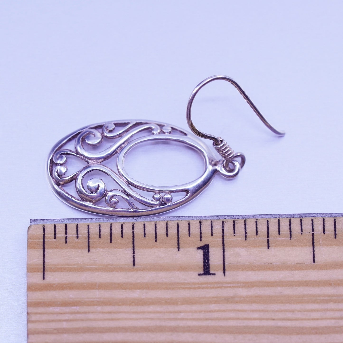 Vintage Sterling 925 silver handmade filigree oval earrings