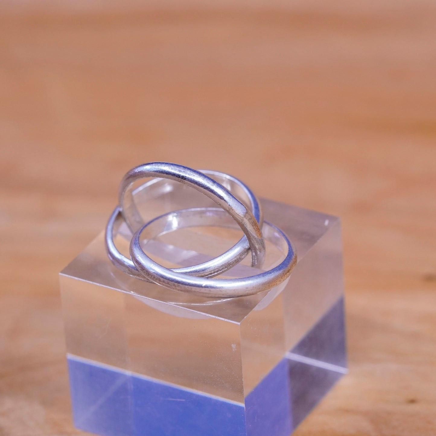 size 8, vintage Sterling silver handmade ring, 925 entwined band