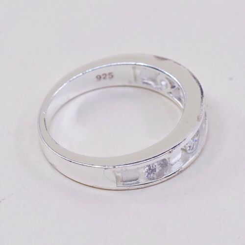 Sz 8.5, Vtg Sterling Silver Ring, Thailand 925 Modern Disney Band Ring W/ CZ