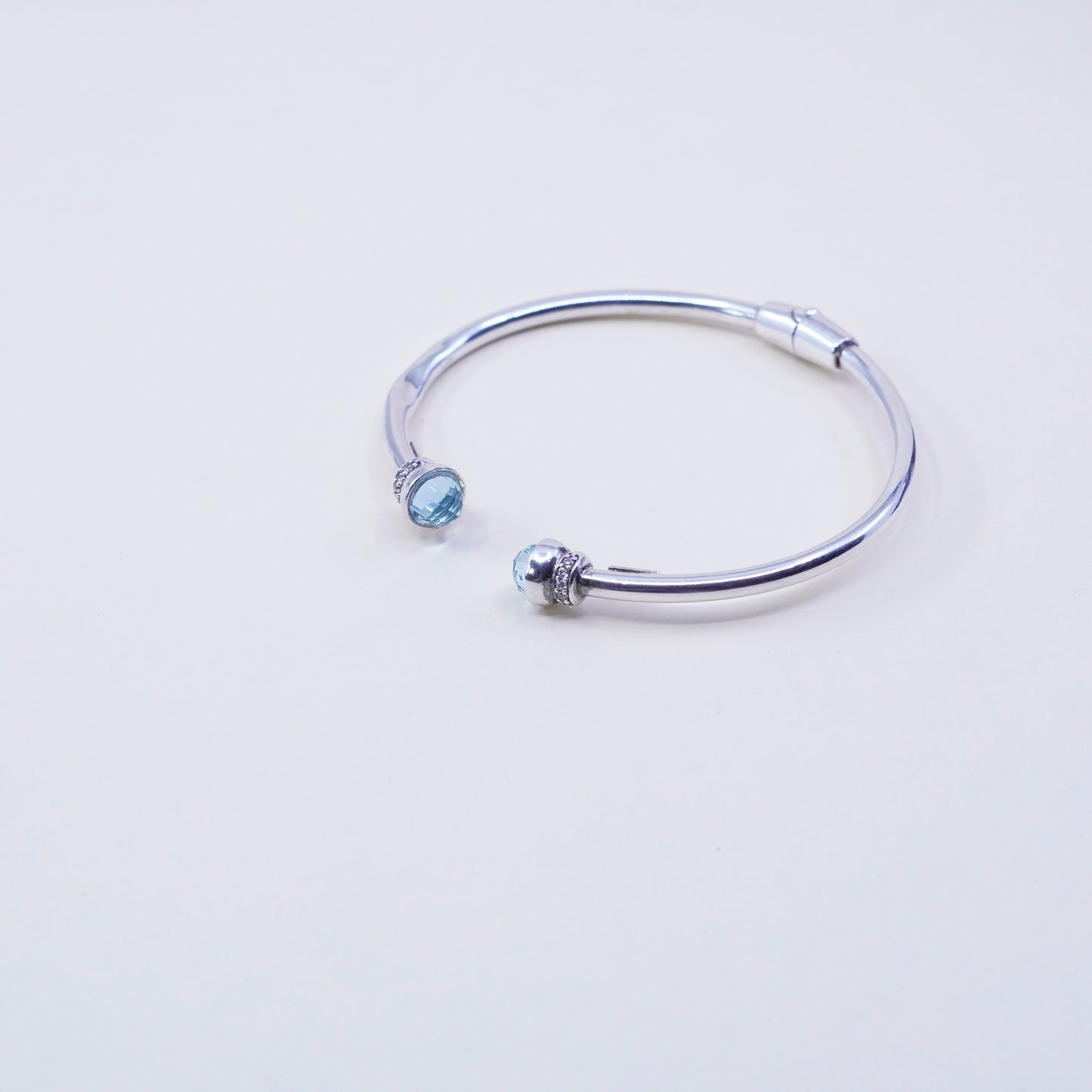 6.5”, Dyadema sterling silver contemporary bracelet, 925 bangle cushion topaz