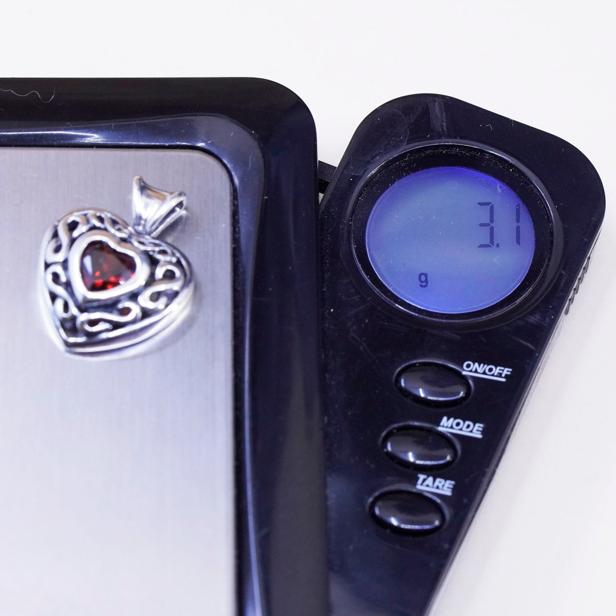 Vintage Sterling silver handmade pendant, 925 filigree heart with ruby