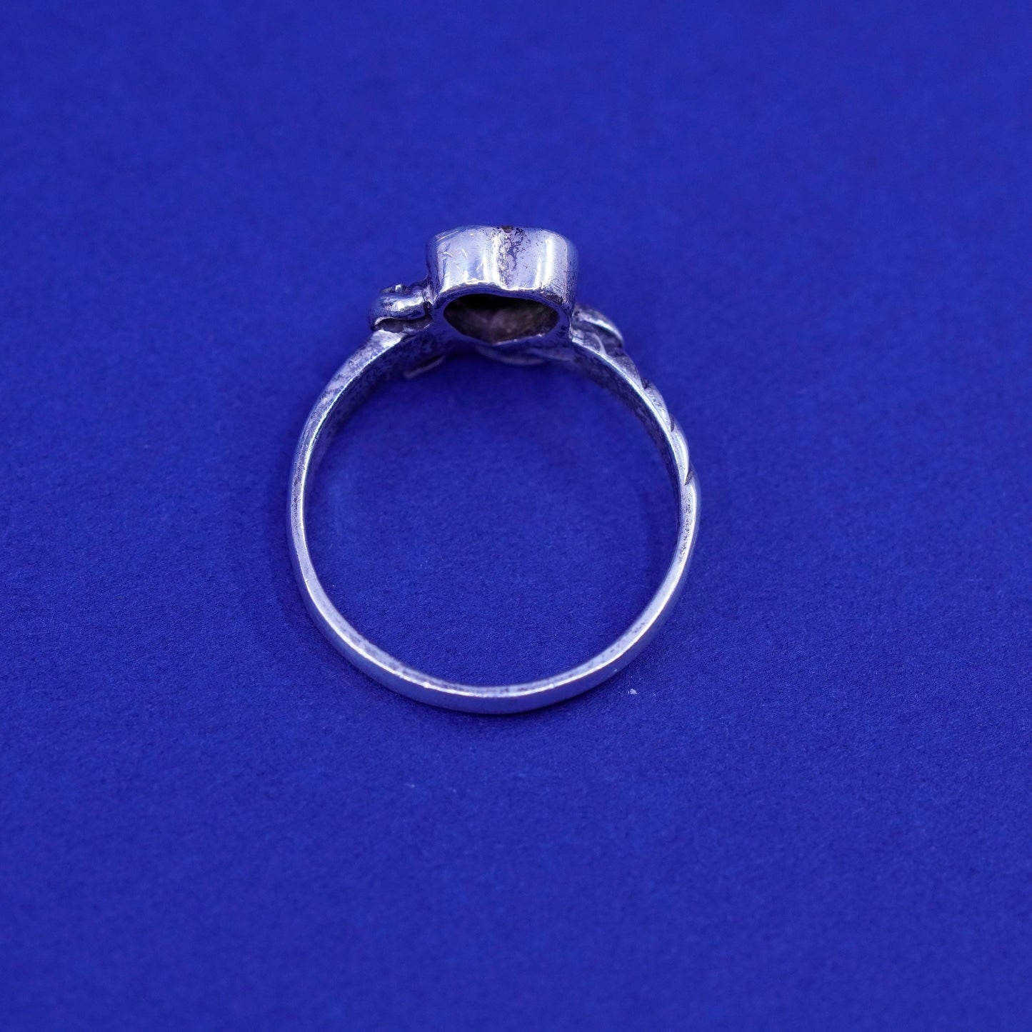 Size 7, vtg Sterling 925 silver handmade ring band black heart onyx marcasite