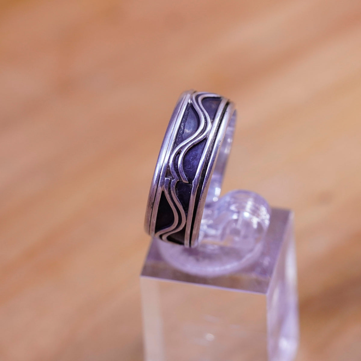 Size 11, vintage Sterling silver prayer ring, 925 spinner wavy band