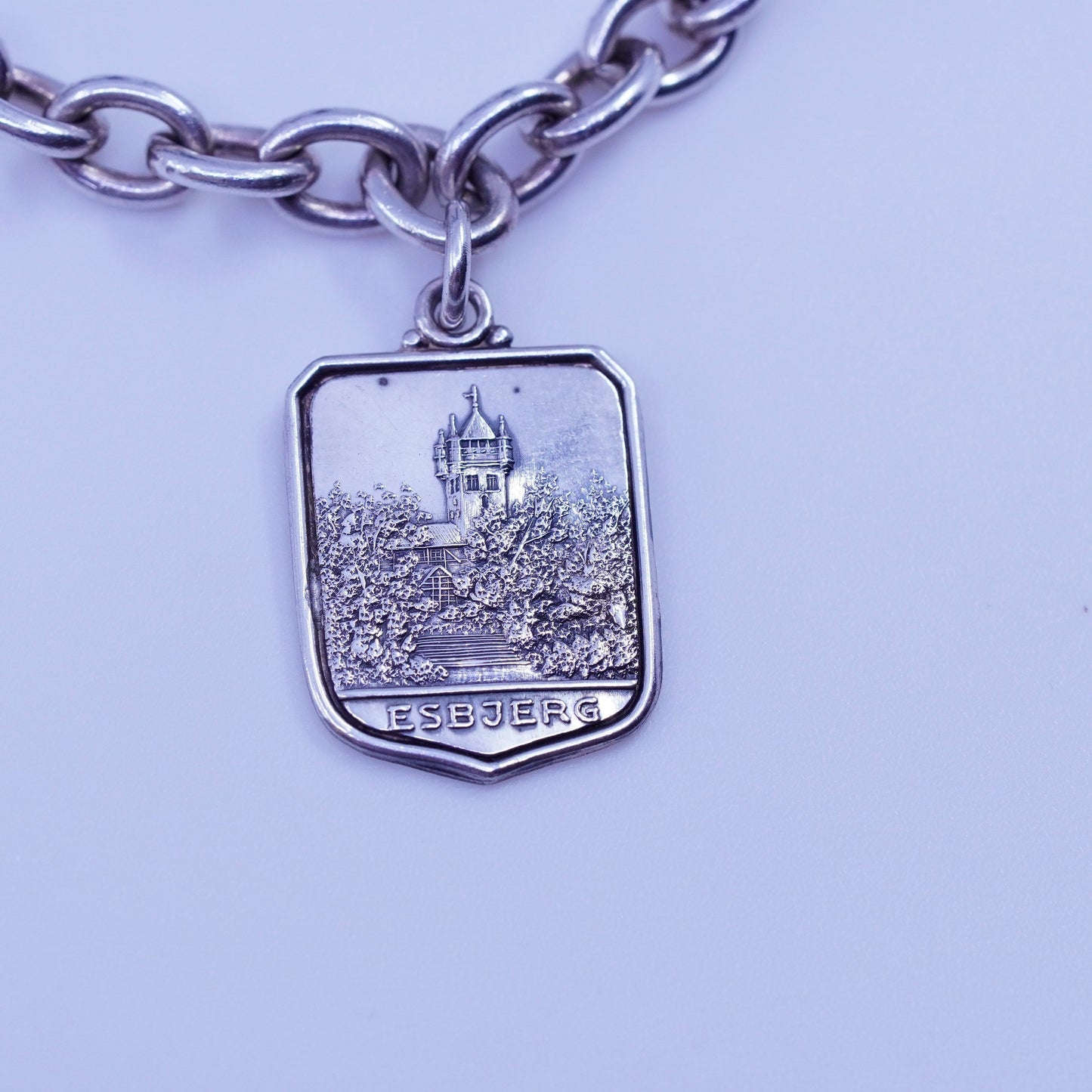 6.75”, esbjerg denmark Sterling 925 silver handmade bracelet, landscape charm