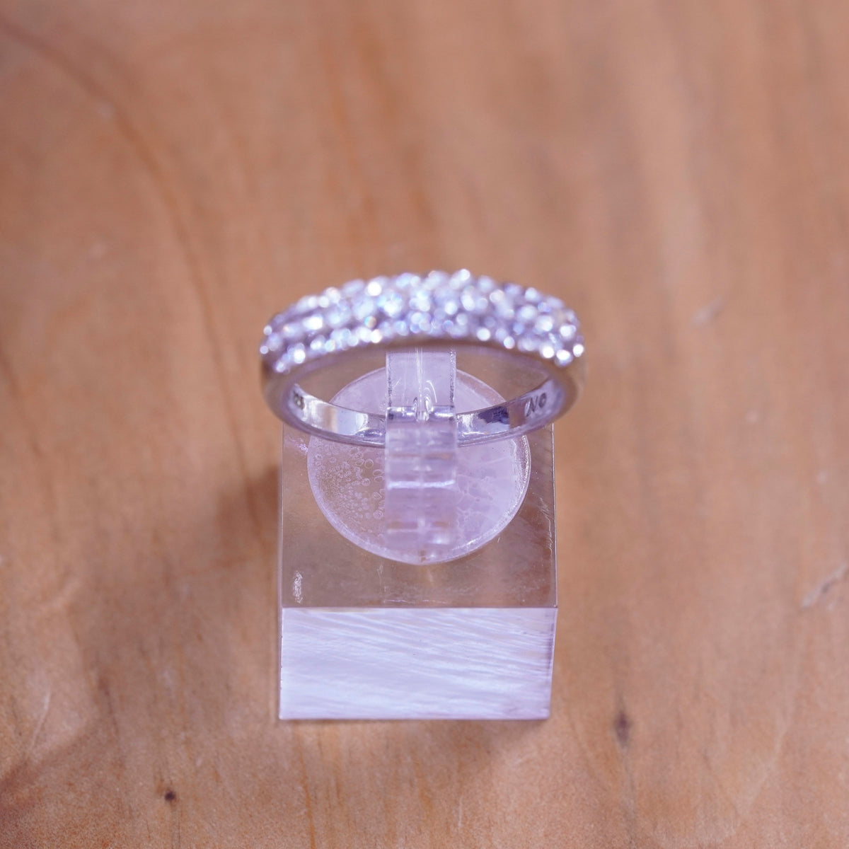 Size 8, vintage Sterling silver handmade ring, modern 925 band with cluster cz