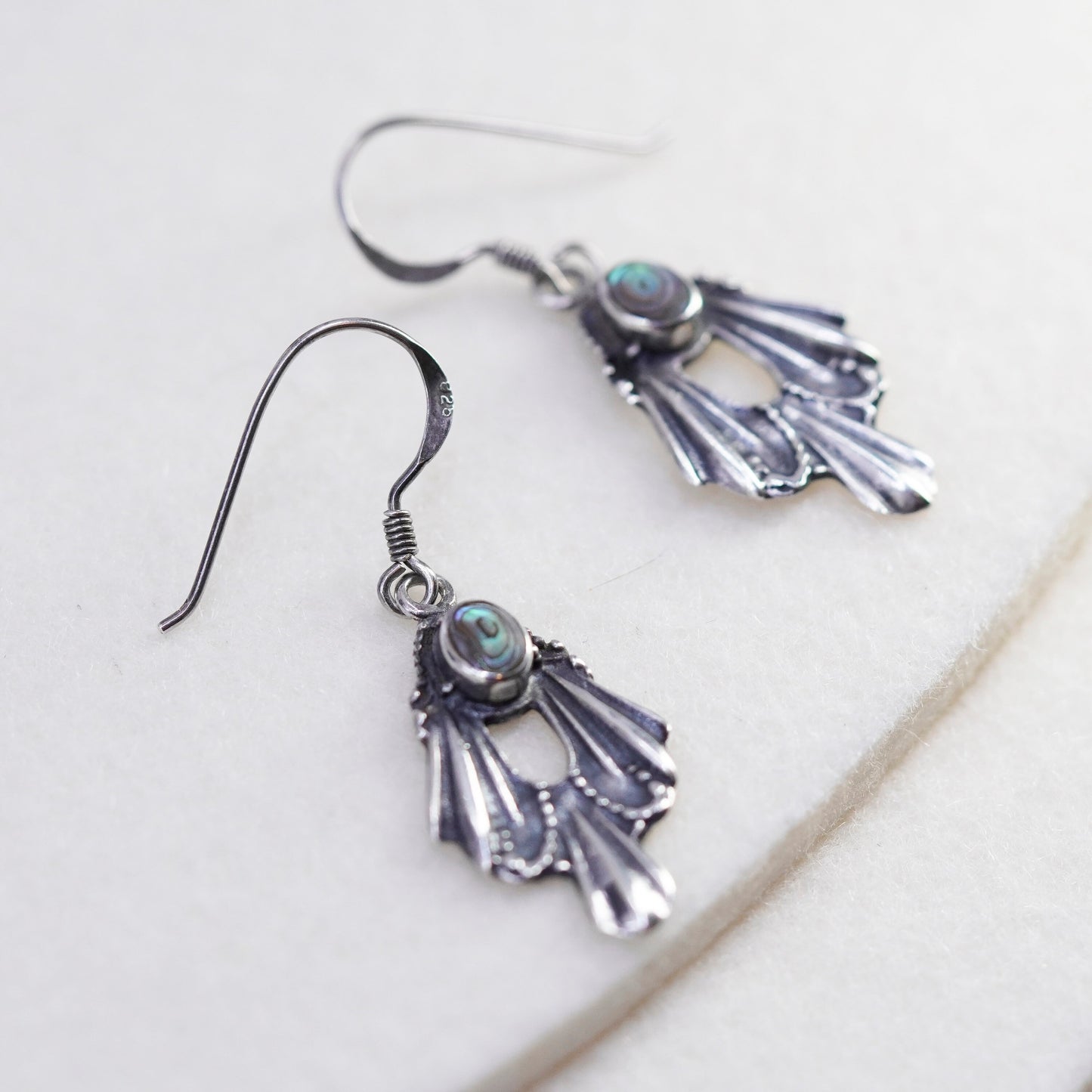 Vintage Sterling 925 silver handmade earrings with teardrop abalone