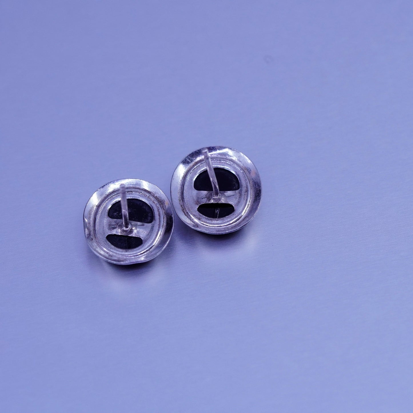 Vintage Sterling 925 silver handmade earrings, obsidian studs