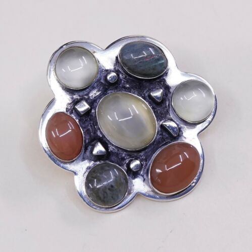 Vtg Jay King DTR Sterling Silver Handmade Cluster Gemstone earrings, 925 Studs