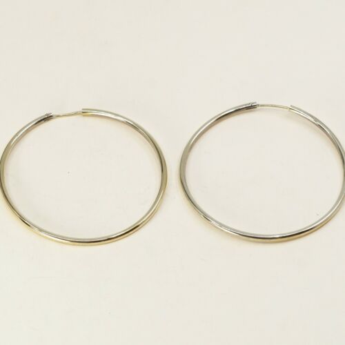 2", Vintage Gold Over Sterling Silver Handmade Earrings, 925 Silver Huge Hoops