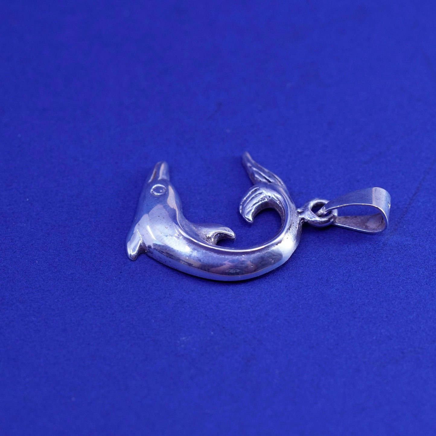 Vintage Sterling silver handmade pendant, 925 dolphin charm